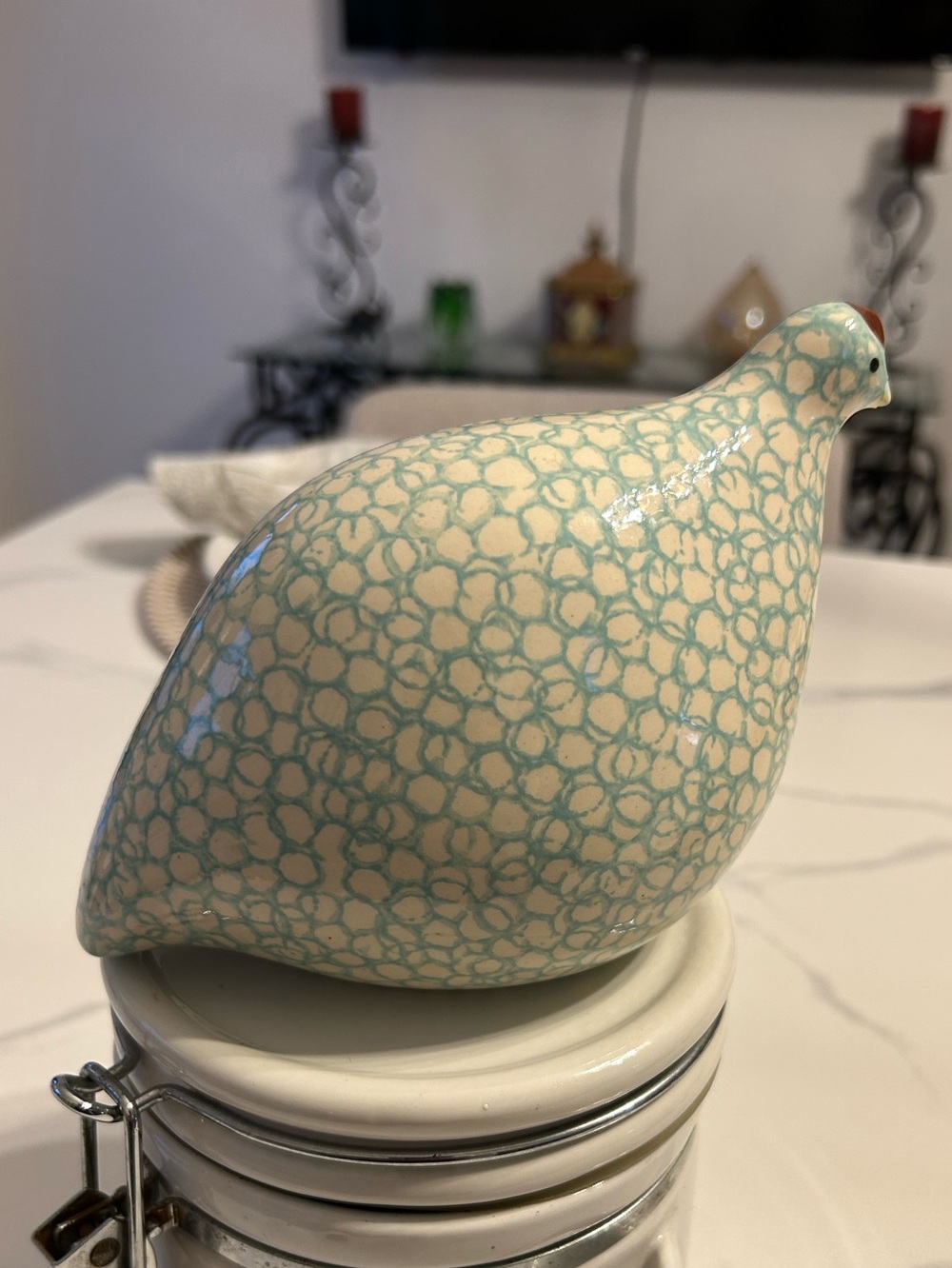 Caille Ceramic Decorative Quail in Cream and Light Teal - Home Accent 8” - Picture 2 of 9